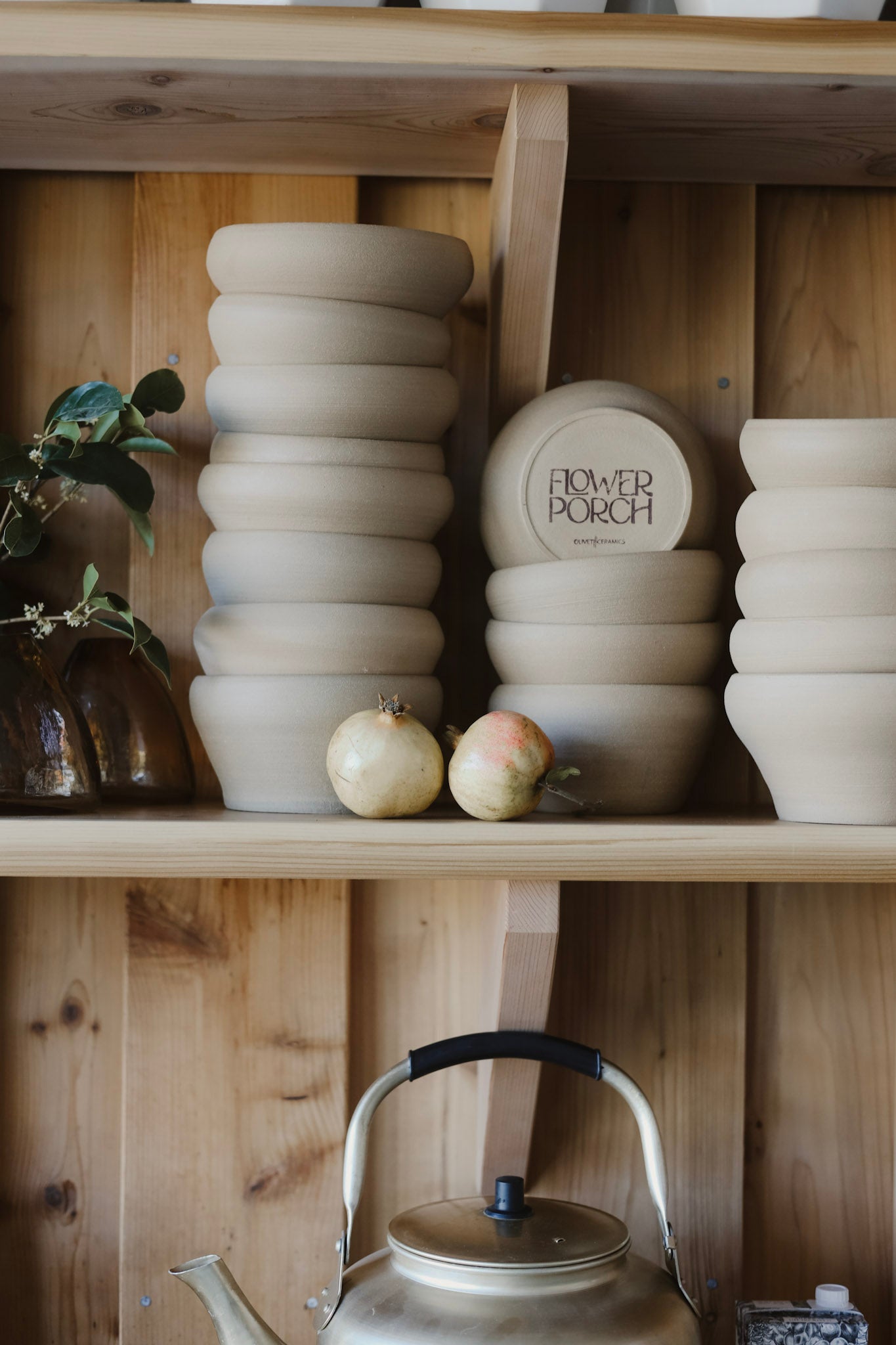 Custom Olivet Ceramics in the Flower Porch studio during a floral design workshop.